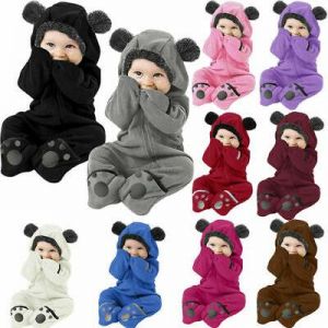 Newborn Infant Baby Girls&Boys Winter Warm Fleece Hooded Romper Jumpsuit Outfits